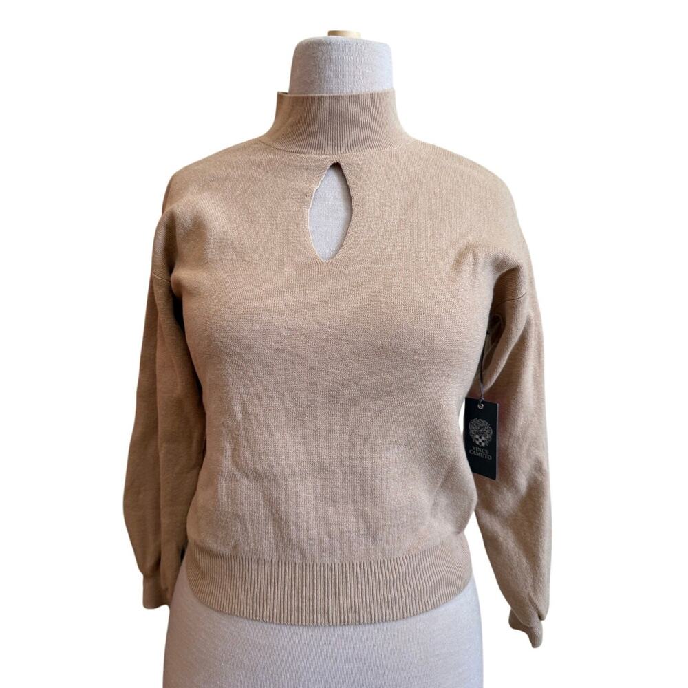 Vince Camuto Tan Mock Neck Sweater with Keyhole Detail – Size XXS – NWT